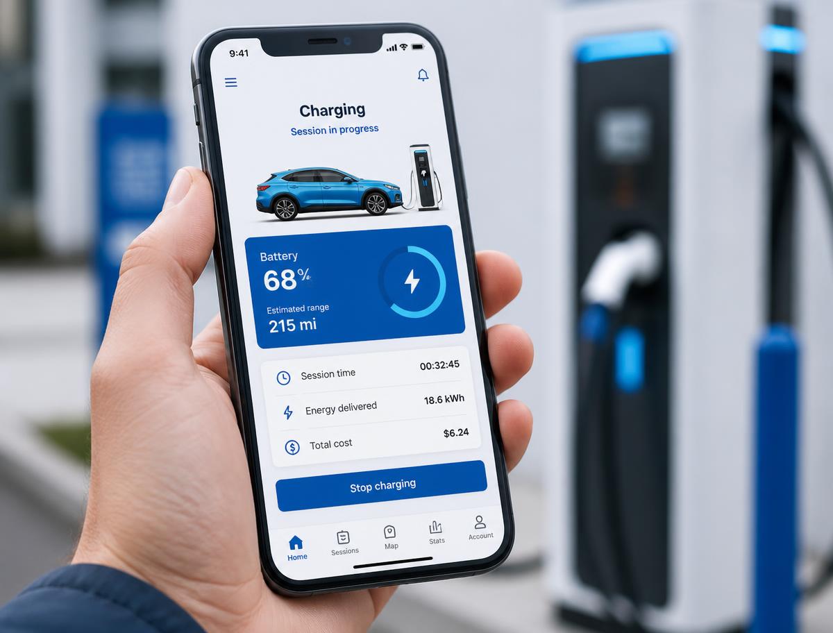 Bestuurder start een laadsessie met de Blulinc-app